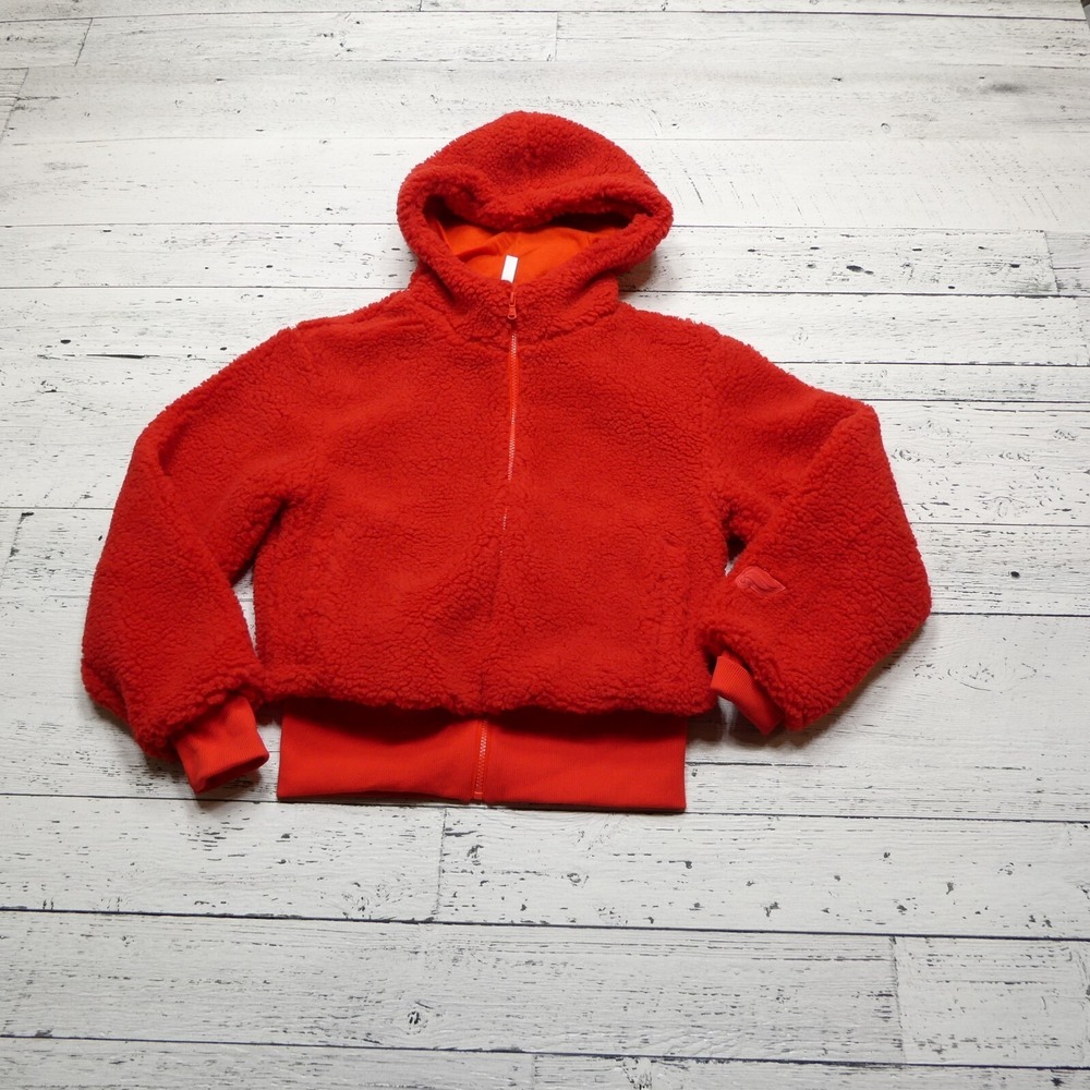 Fabletics Hoodie Womens‎ Small Red Sherpa Full Zip Pockets Hooded Sweatshirt